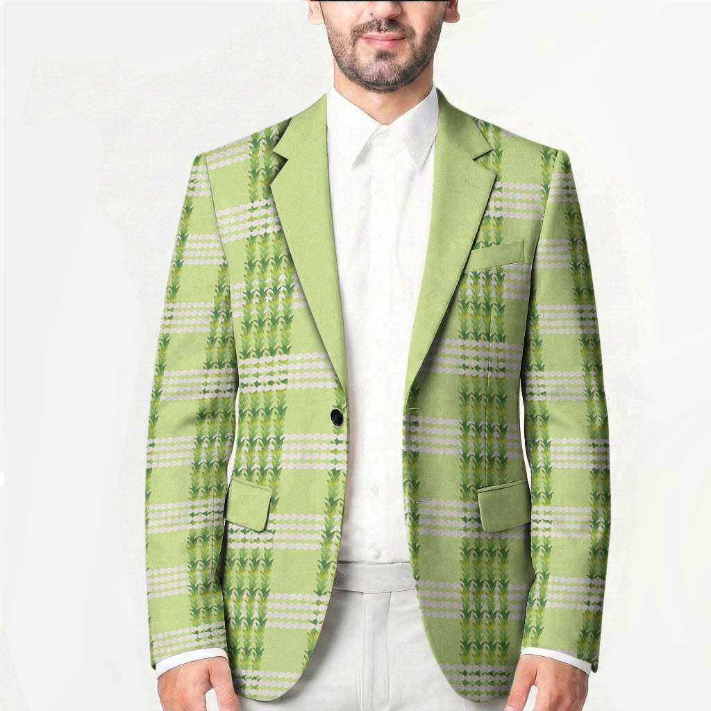 Aloha Hawaii Pakalana Pikake Lei Blazer Palaka Inspired Hawaiian-plaid Pastel Green
