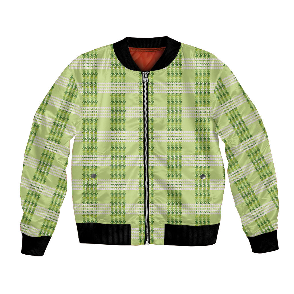 Aloha Hawaii Pakalana Pikake Lei Bomber Jacket Palaka Inspired Hawaiian-plaid Pastel Green