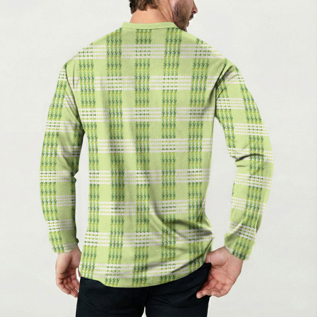 Aloha Hawaii Pakalana Pikake Lei Button Sweatshirt Palaka Inspired Hawaiian-plaid Pastel Green