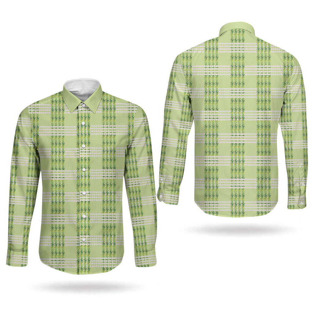 Aloha Hawaii Pakalana Pikake Lei Couples Matching Long Sleeve Bodycon Dress and Long Sleeve Button Shirt Palaka Inspired Hawaiian-plaid Pastel Green