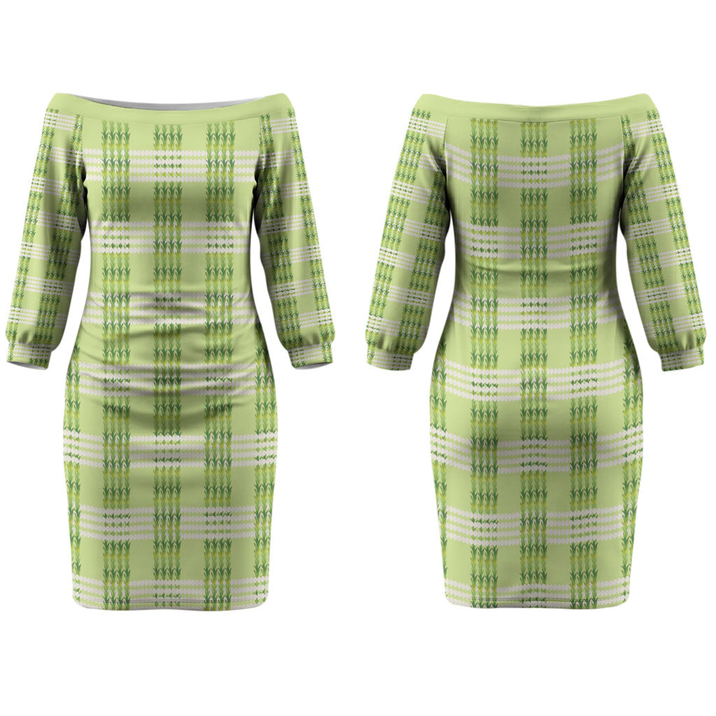 Aloha Hawaii Pakalana Pikake Lei Couples Matching Off The Shoulder Long Sleeve Dress and Hawaiian Shirt Palaka Inspired Hawaiian-plaid Pastel Green