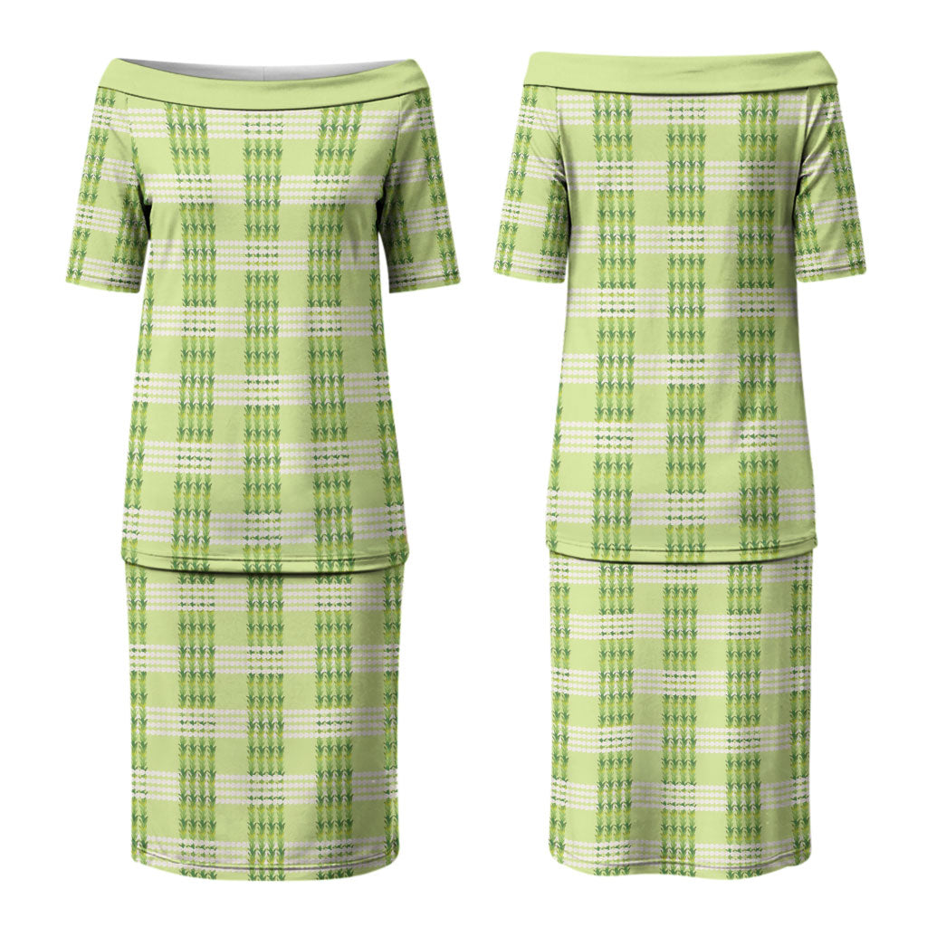 Aloha Hawaii Pakalana Pikake Lei Family Matching Puletasi and Hawaiian Shirt Palaka Inspired Hawaiian-plaid Pastel Green