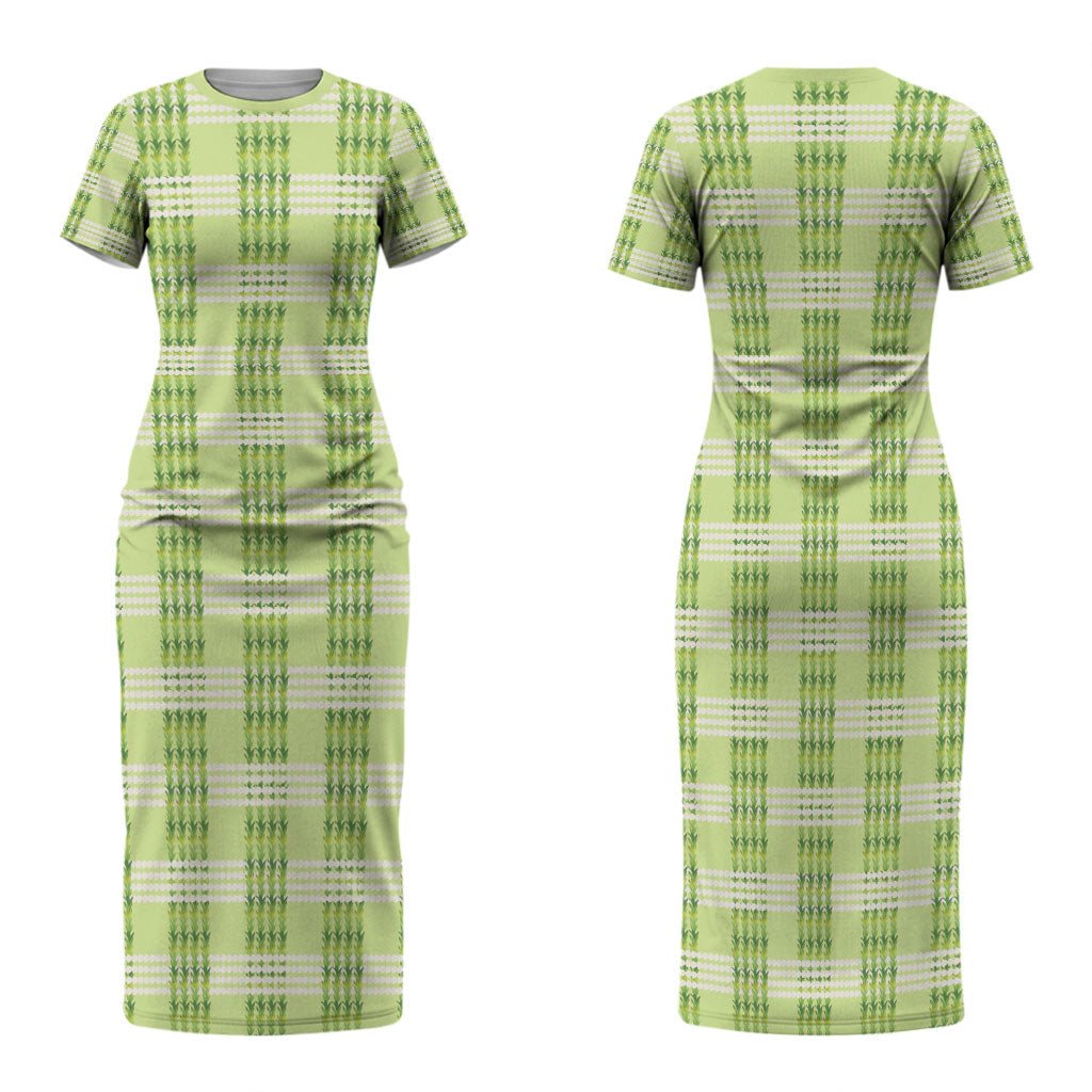 Aloha Hawaii Pakalana Pikake Lei Family Matching Short Sleeve Bodycon Dress and Hawaiian Shirt Palaka Inspired Hawaiian-plaid Pastel Green