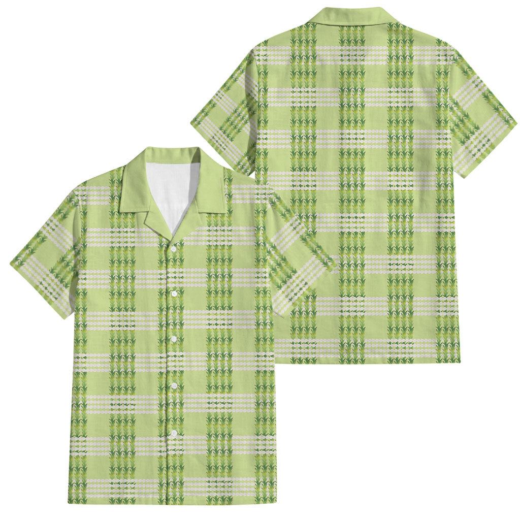 Aloha Hawaii Pakalana Pikake Lei Family Matching Short Sleeve Bodycon Dress and Hawaiian Shirt Palaka Inspired Hawaiian-plaid Pastel Green