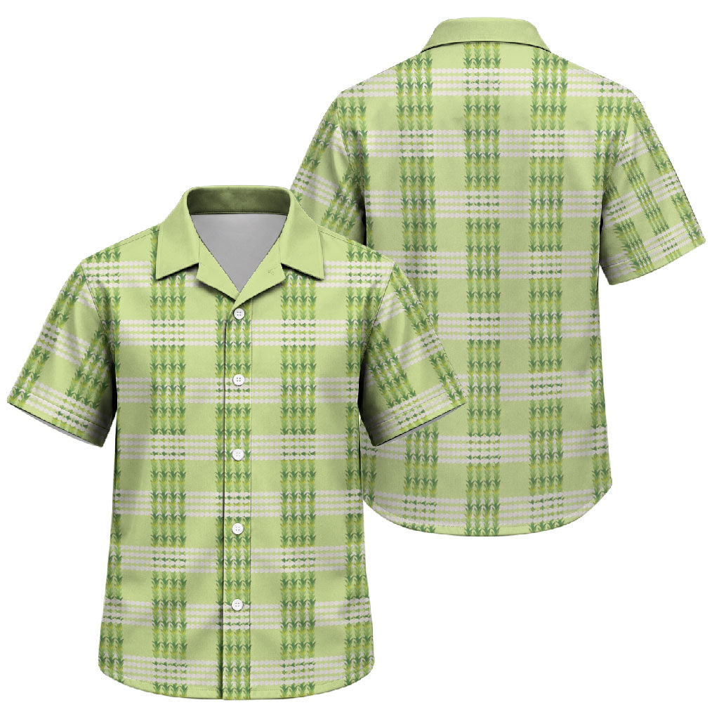 Aloha Hawaii Pakalana Pikake Lei Family Matching Short Sleeve Bodycon Dress and Hawaiian Shirt Palaka Inspired Hawaiian-plaid Pastel Green