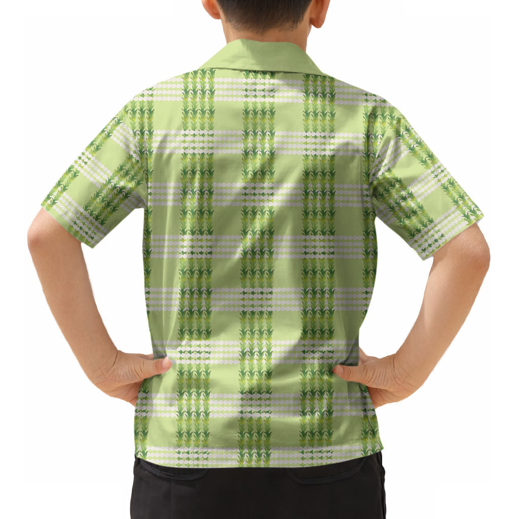 Aloha Hawaii Pakalana Pikake Lei Kid Hawaiian Shirt Palaka Inspired Hawaiian-plaid Pastel Green