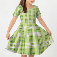 Aloha Hawaii Pakalana Pikake Lei Kid Short Sleeve Dress Palaka Inspired Hawaiian-plaid Pastel Green