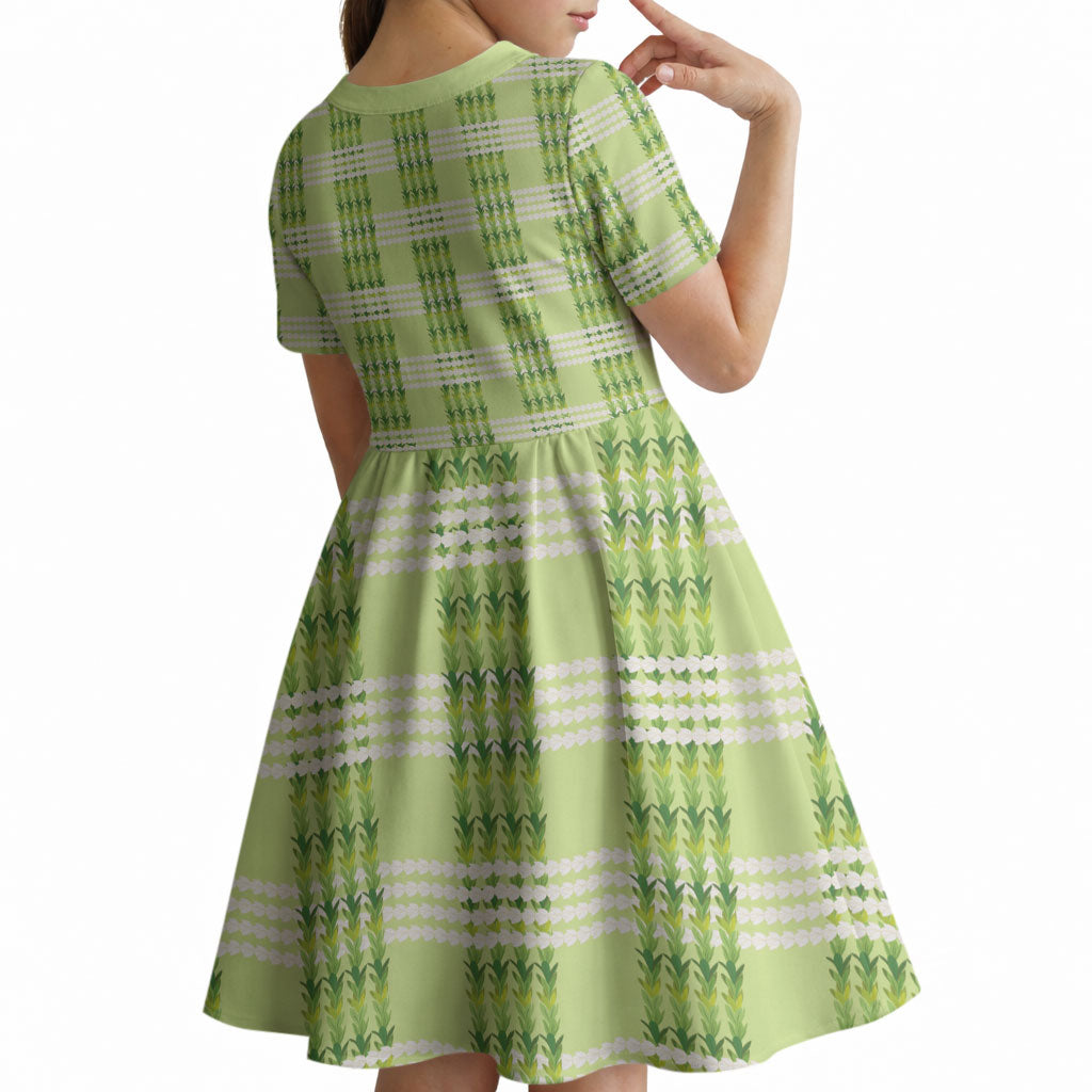 Aloha Hawaii Pakalana Pikake Lei Kid Short Sleeve Dress Palaka Inspired Hawaiian-plaid Pastel Green