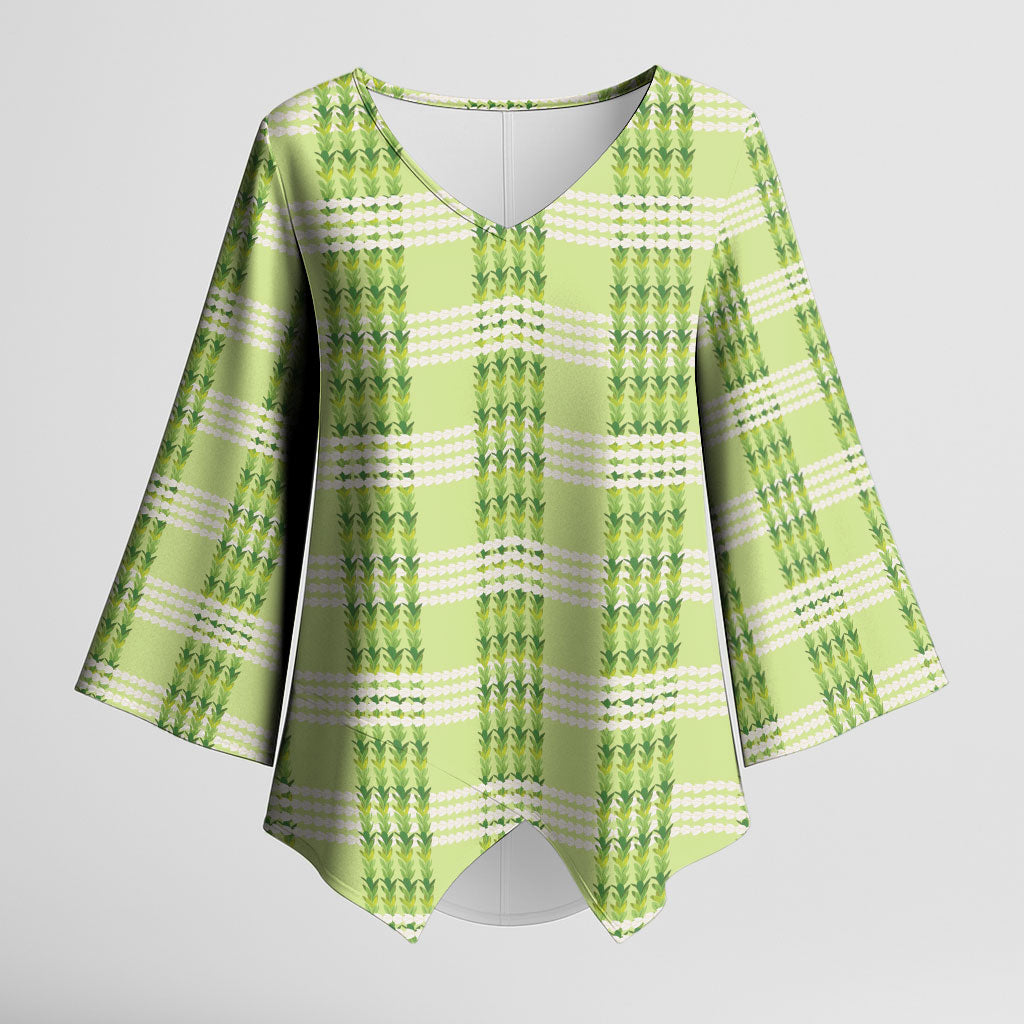 Aloha Hawaii Pakalana Pikake Lei Kimono Sleeve Blouse Palaka Inspired Hawaiian-plaid Pastel Green
