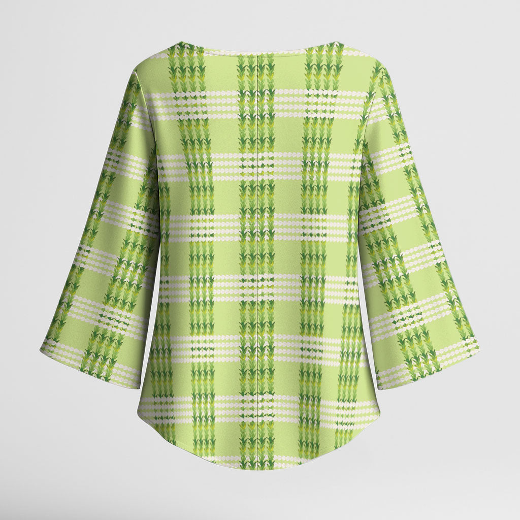 Aloha Hawaii Pakalana Pikake Lei Kimono Sleeve Blouse Palaka Inspired Hawaiian-plaid Pastel Green