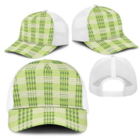 Aloha Hawaii Pakalana Pikake Lei Mesh Trucker Cap Palaka Inspired Hawaiian-plaid Pastel Green