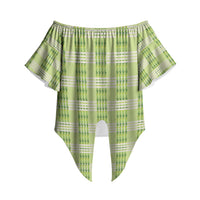 Aloha Hawaii Pakalana Pikake Lei Off Shoulder Wrap Waist Top Palaka Inspired Hawaiian-plaid Pastel Green
