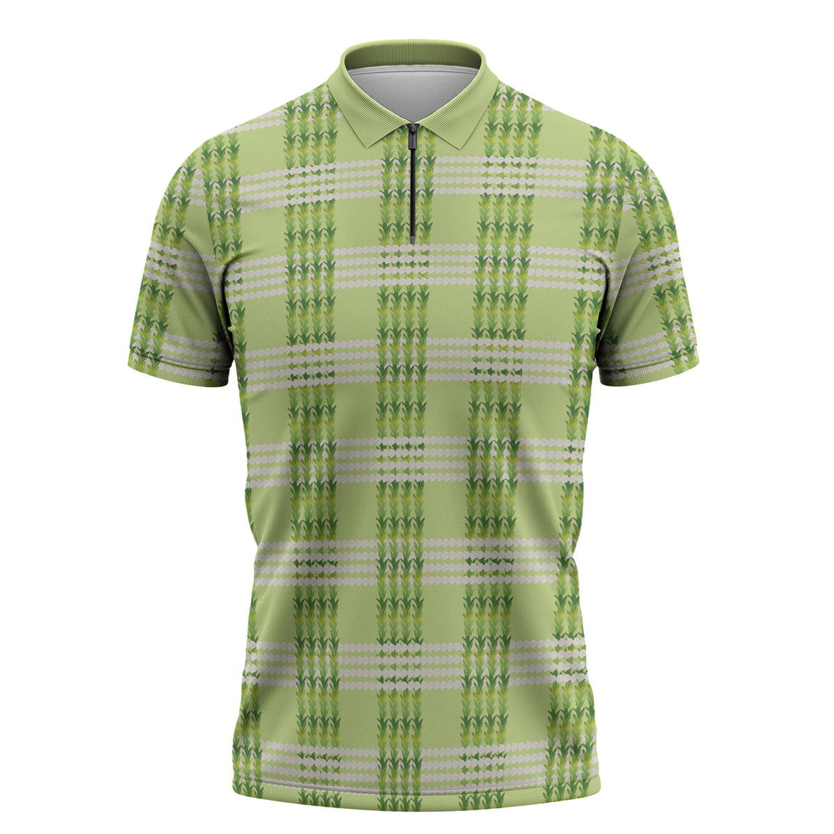 Aloha Hawaii Pakalana Pikake Lei Zipper Polo Shirt Palaka Inspired Hawaiian-plaid Pastel Green