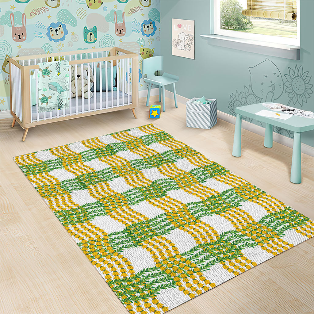 Aloha Hawaii Ilima Maile Lei Area Rug Palaka Inspired Hawaiian-plaid White