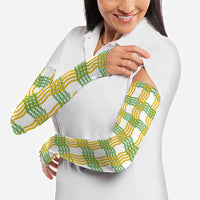 Aloha Hawaii Ilima Maile Lei Arm Sleeves Palaka Inspired Hawaiian-plaid White