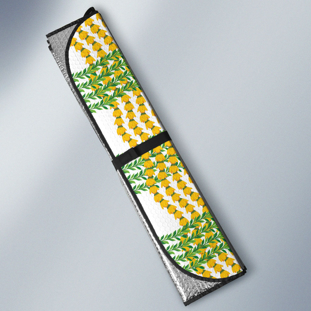Aloha Hawaii Ilima Maile Lei Auto Sun Shade Palaka Inspired Hawaiian-plaid White