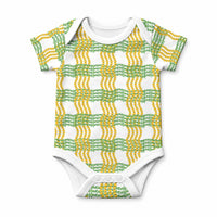 Aloha Hawaii Ilima Maile Lei Baby Onesie Palaka Inspired Hawaiian-plaid White