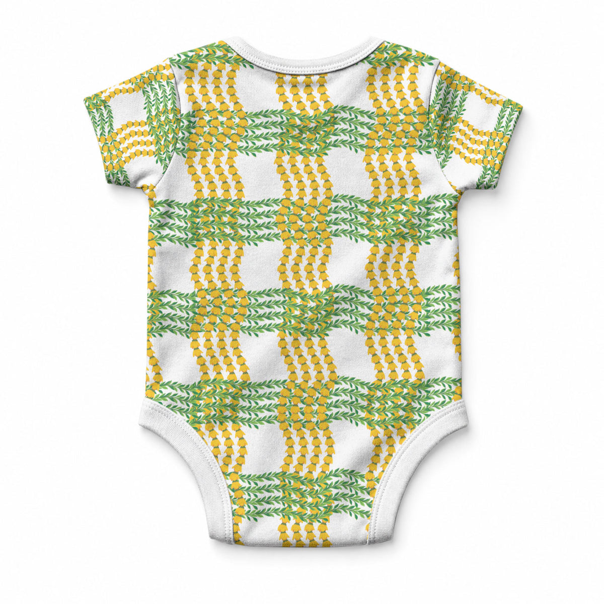 Aloha Hawaii Ilima Maile Lei Baby Onesie Palaka Inspired Hawaiian-plaid White