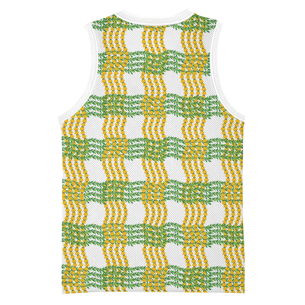Aloha Hawaii Ilima Maile Lei Basketball Jersey Palaka Inspired Hawaiian-plaid White