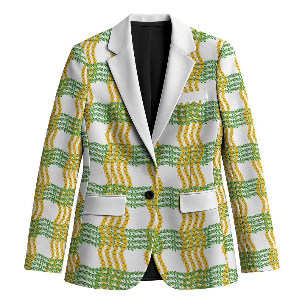 Aloha Hawaii Ilima Maile Lei Blazer Palaka Inspired Hawaiian-plaid White