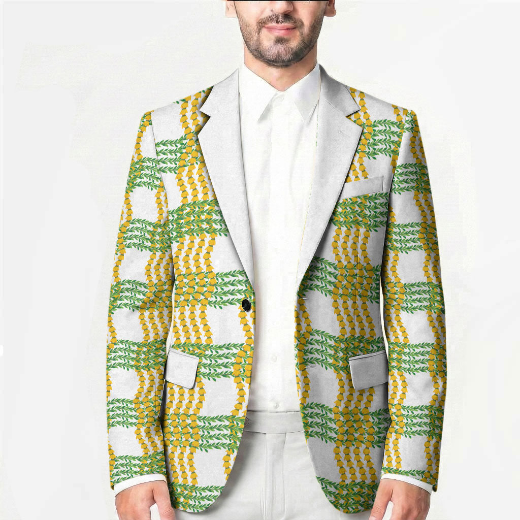 Aloha Hawaii Ilima Maile Lei Blazer Palaka Inspired Hawaiian-plaid White