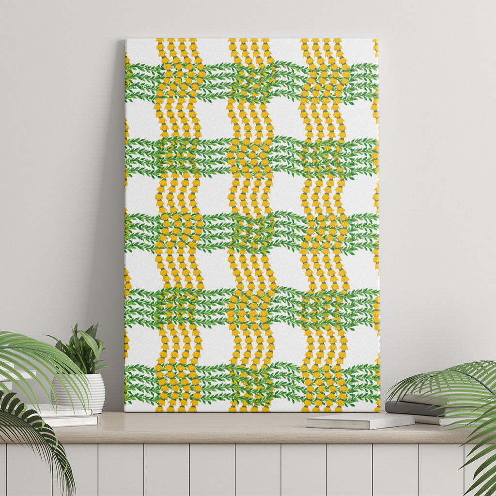 Aloha Hawaii Ilima Maile Lei Canvas Wall Art Palaka Inspired Hawaiian-plaid White