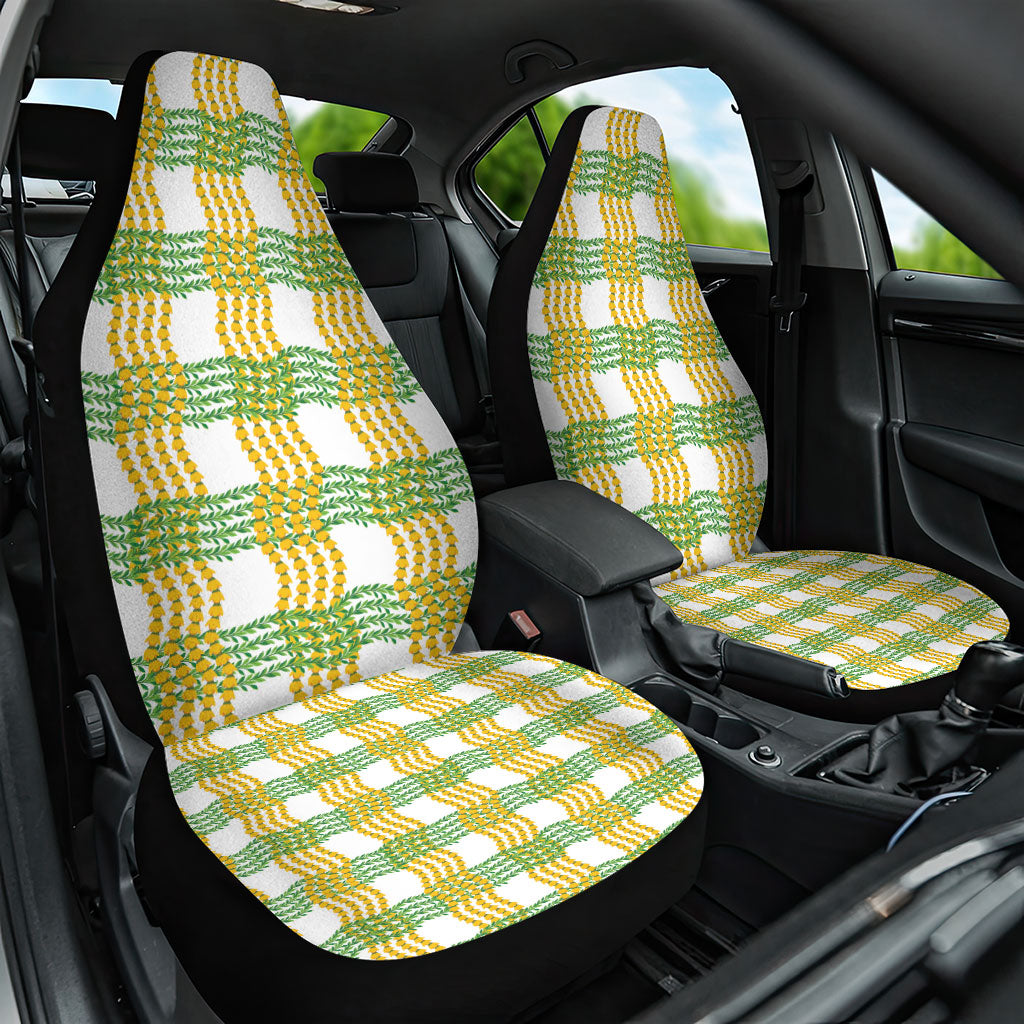 Aloha Hawaii Ilima Maile Lei Car Seat Cover Palaka Inspired Hawaiian-plaid White