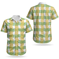Aloha Hawaii Ilima Maile Lei Couples Matching Long Sleeve Bodycon Dress and Hawaiian Shirt Palaka Inspired Hawaiian-plaid White