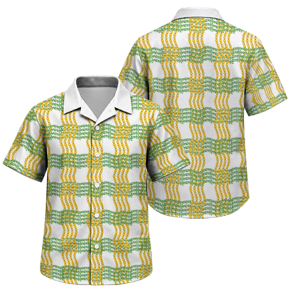 Aloha Hawaii Ilima Maile Lei Family Matching Off The Shoulder Long Sleeve Dress and Hawaiian Shirt Palaka Inspired Hawaiian-plaid White