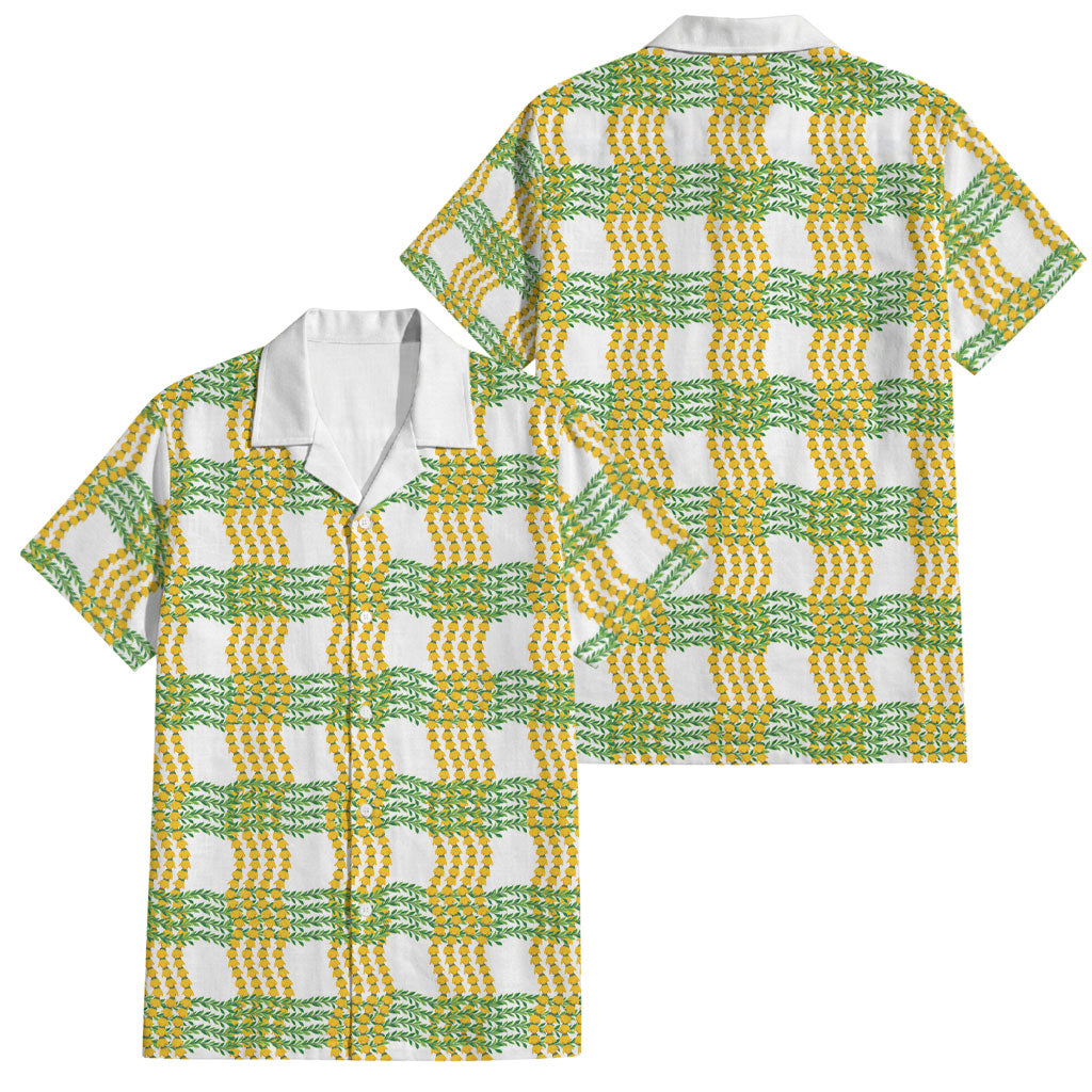 Aloha Hawaii Ilima Maile Lei Family Matching Off Shoulder Maxi Dress and Hawaiian Shirt Palaka Inspired Hawaiian-plaid White