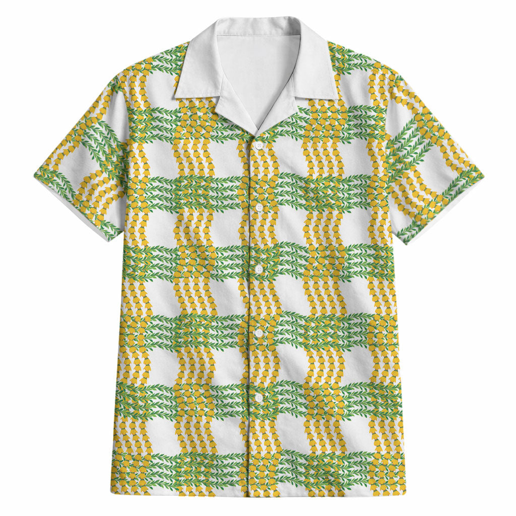 Aloha Hawaii Ilima Maile Lei Hawaiian Shirt Palaka Inspired Hawaiian-plaid White