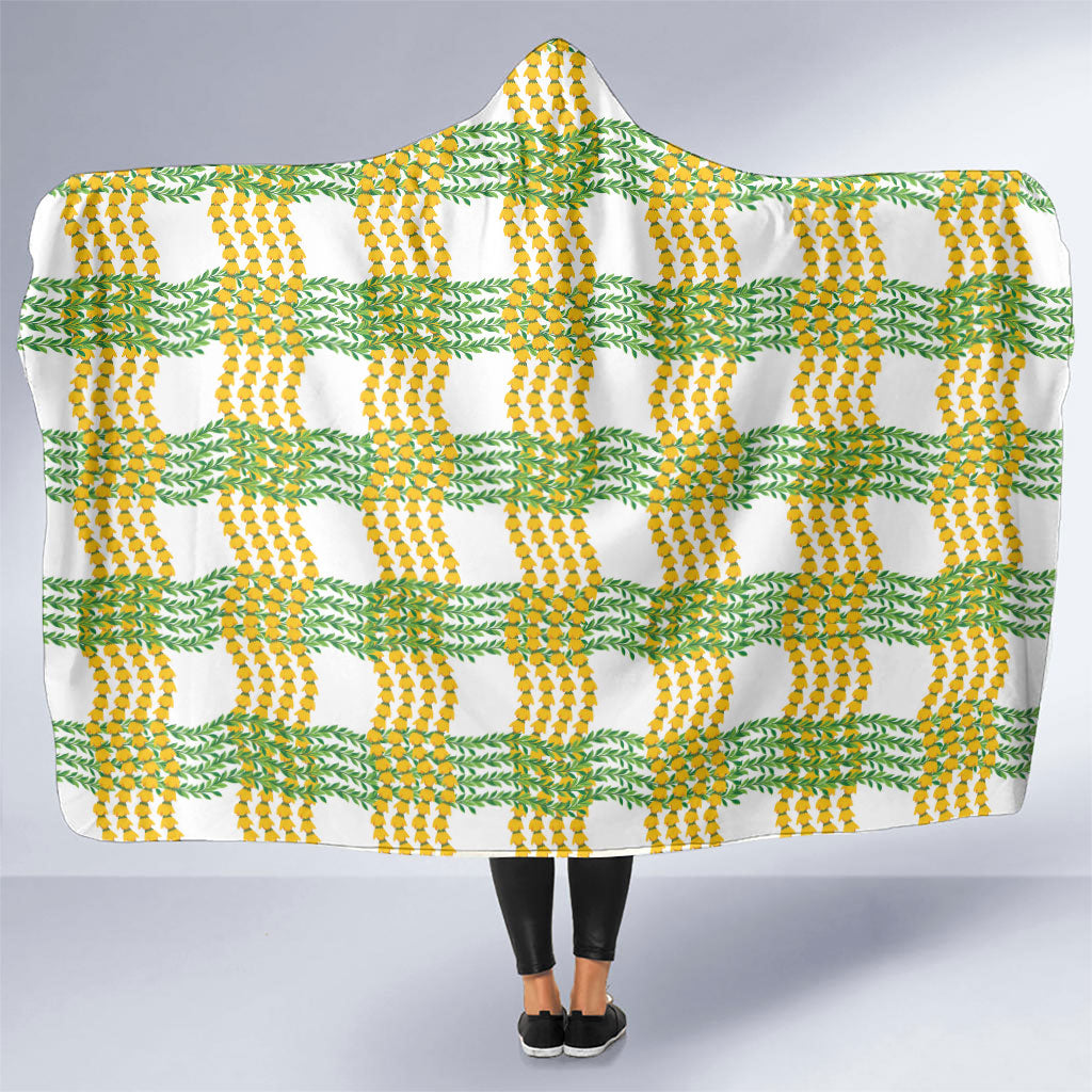 Aloha Hawaii Ilima Maile Lei Hooded Blanket Palaka Inspired Hawaiian-plaid White