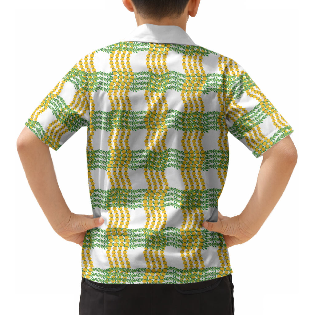 Aloha Hawaii Ilima Maile Lei Kid Hawaiian Shirt Palaka Inspired Hawaiian-plaid White