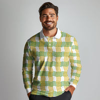 Aloha Hawaii Ilima Maile Lei Long Sleeve Polo Shirt Palaka Inspired Hawaiian-plaid White