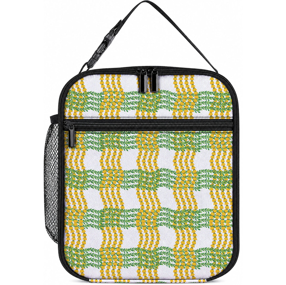 Aloha Hawaii Ilima Maile Lei Lunch Bag Palaka Inspired Hawaiian-plaid White