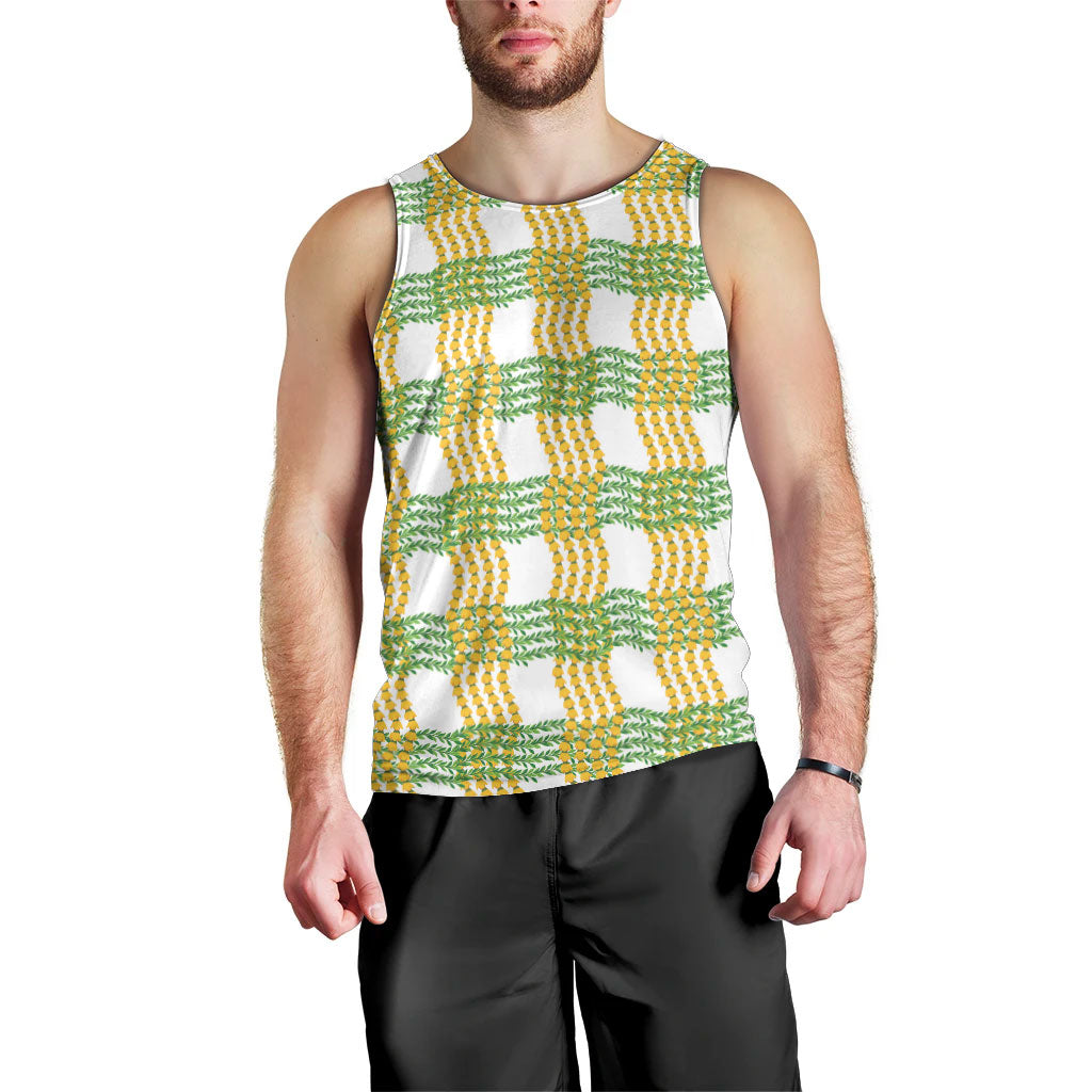 Aloha Hawaii Ilima Maile Lei Men Tank Top Palaka Inspired Hawaiian-plaid White