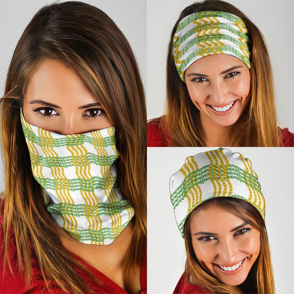 Aloha Hawaii Ilima Maile Lei Neck Gaiter Palaka Inspired Hawaiian-plaid White