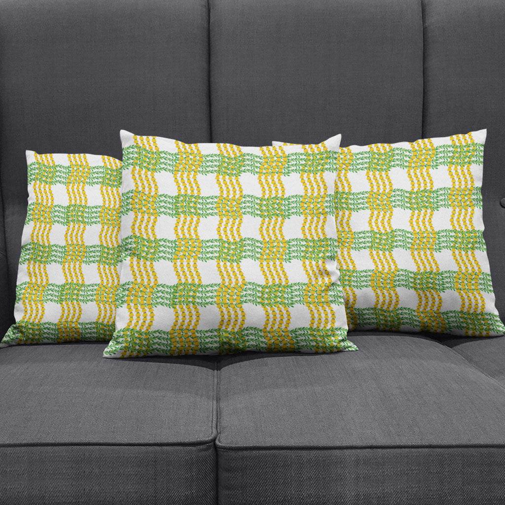 Aloha Hawaii Ilima Maile Lei Pillow Cover Palaka Inspired Hawaiian-plaid White