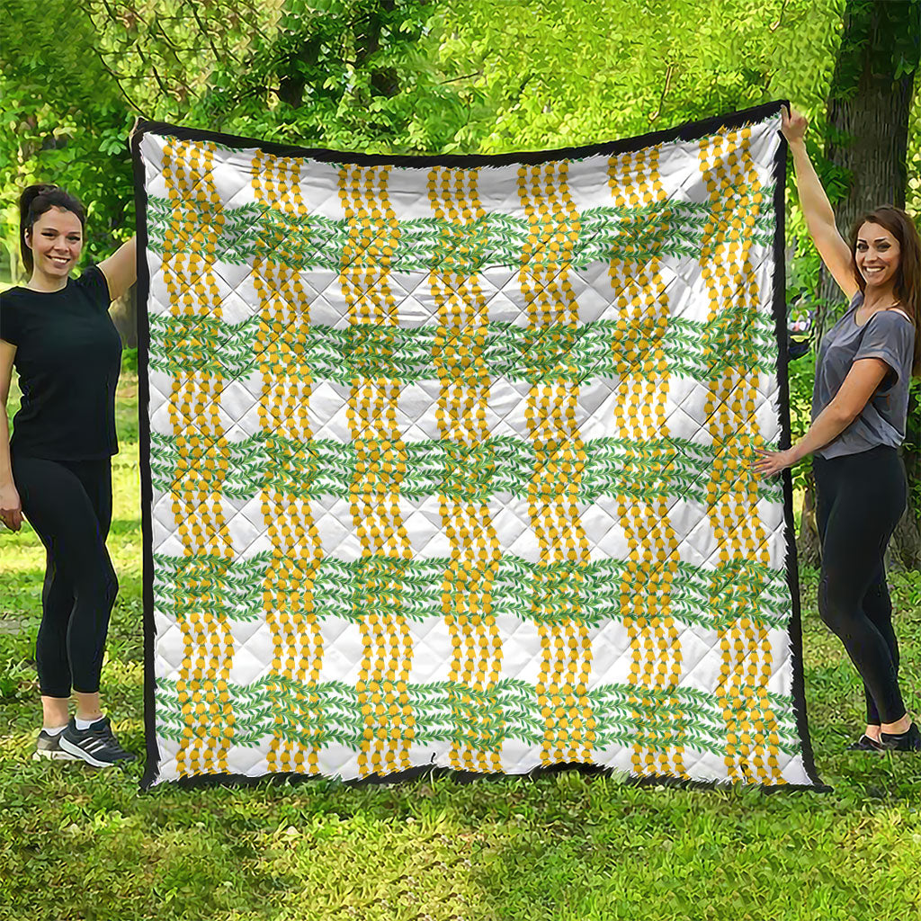 Aloha Hawaii Ilima Maile Lei Quilt Palaka Inspired Hawaiian-plaid White
