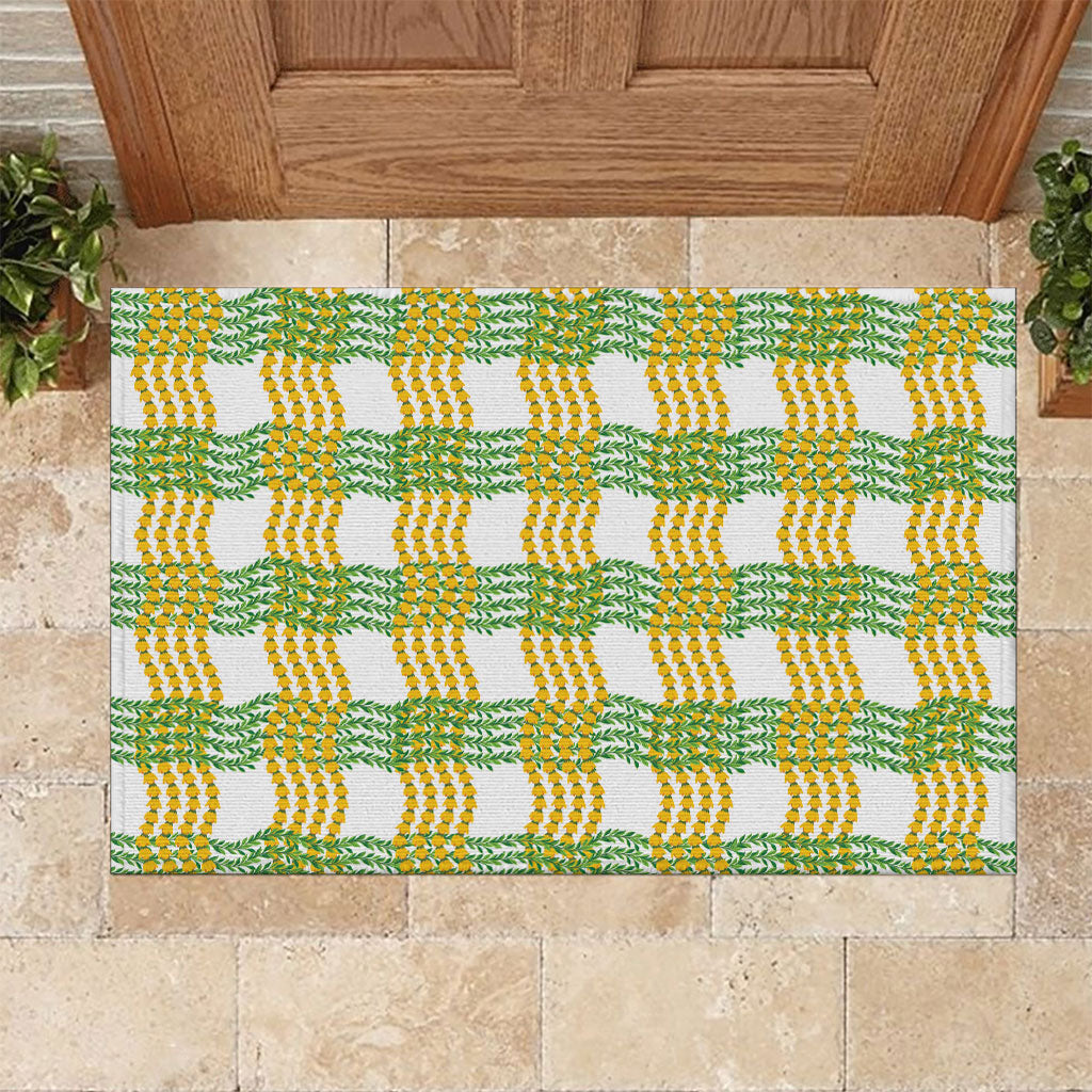 Aloha Hawaii Ilima Maile Lei Rubber Doormat Palaka Inspired Hawaiian-plaid White