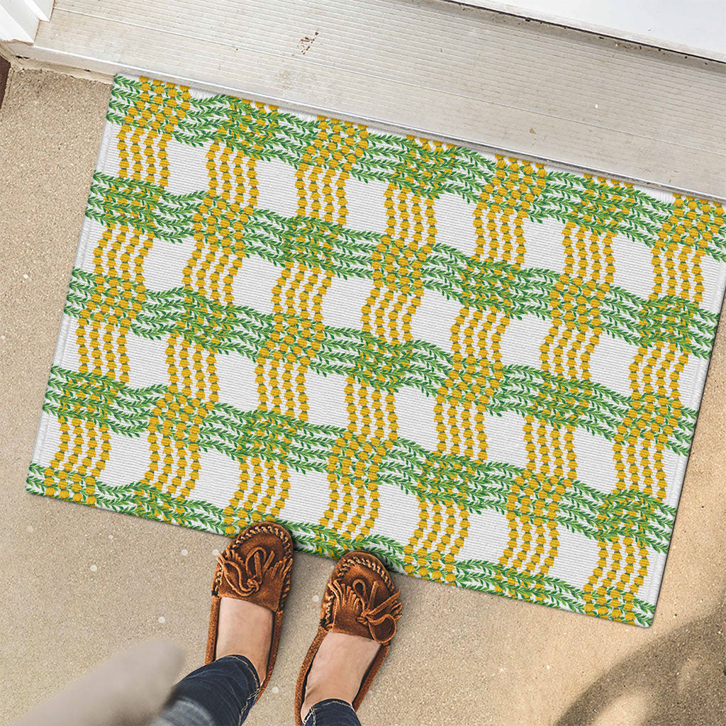 Aloha Hawaii Ilima Maile Lei Rubber Doormat Palaka Inspired Hawaiian-plaid White