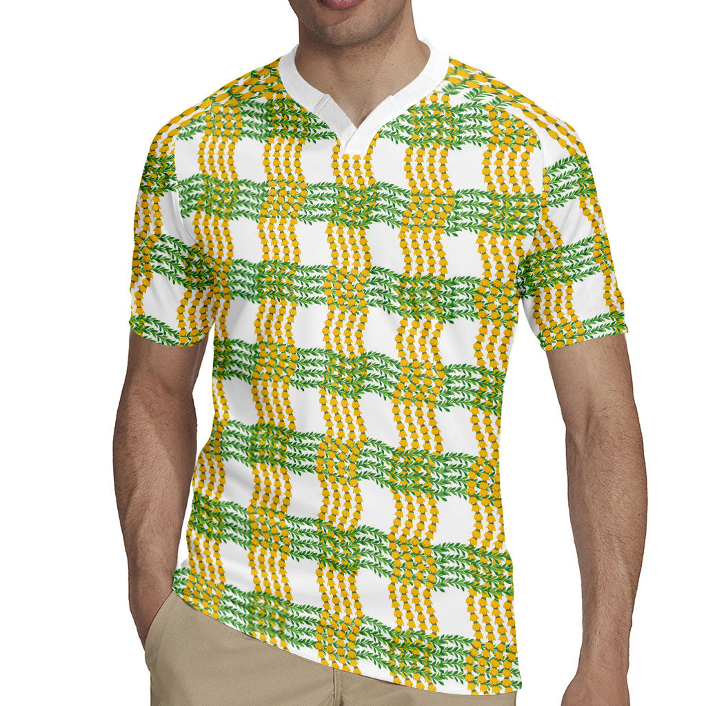 Aloha Hawaii Ilima Maile Lei Rugby Jersey Palaka Inspired Hawaiian-plaid White