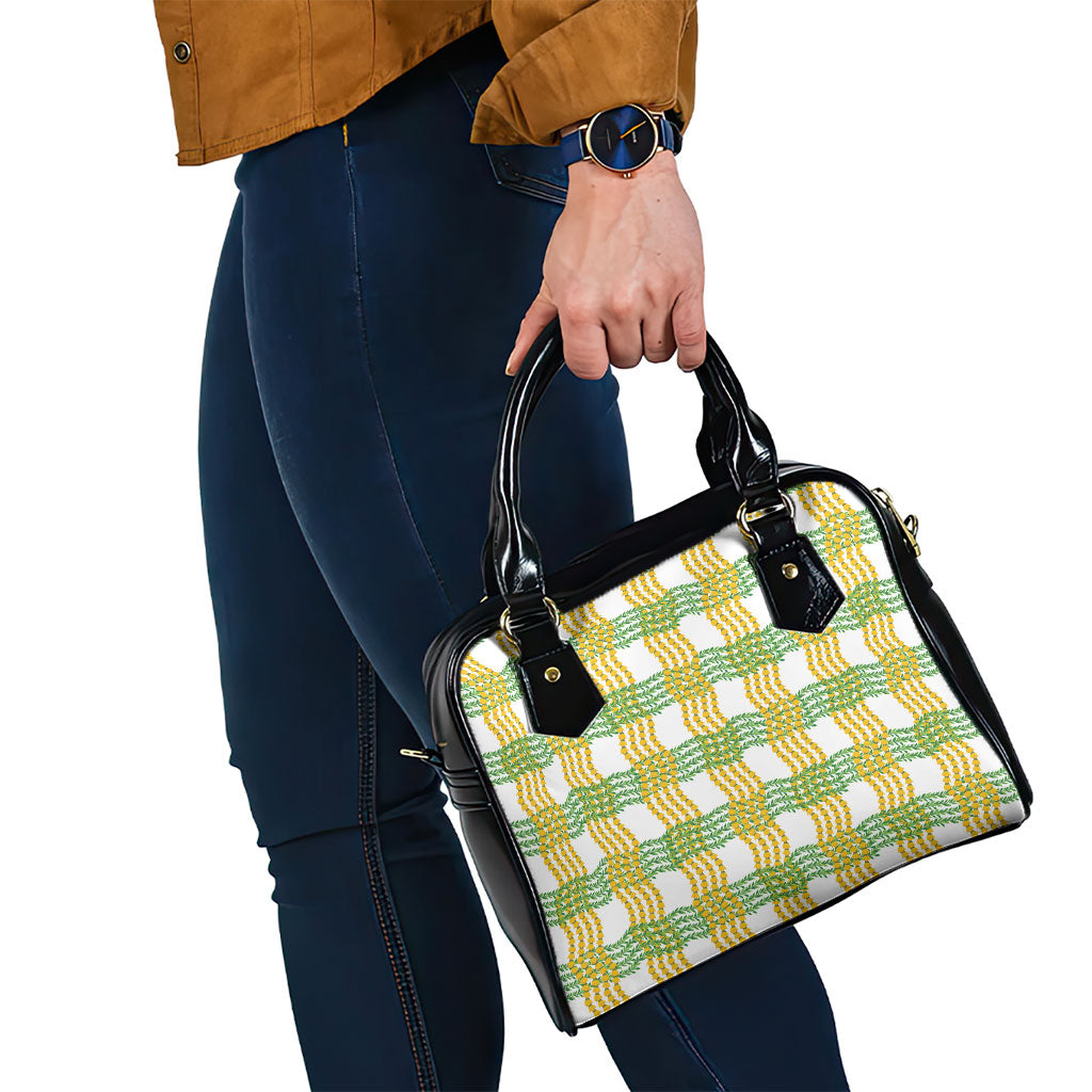 Aloha Hawaii Ilima Maile Lei Shoulder Handbag Palaka Inspired Hawaiian-plaid White