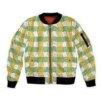 Aloha Hawaii Ilima Maile Lei Sleeve Zip Bomber Jacket Palaka Inspired Hawaiian-plaid White