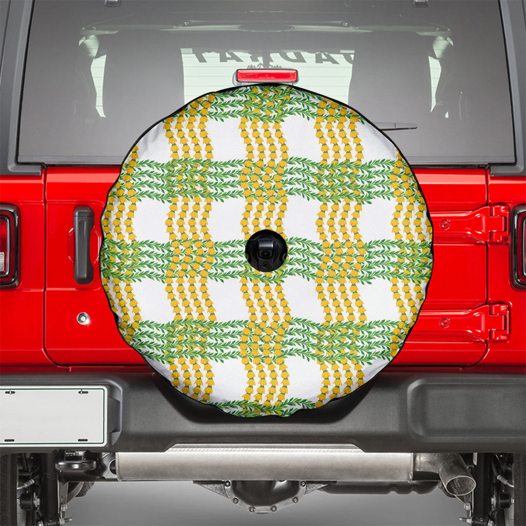 Aloha Hawaii Ilima Maile Lei Spare Tire Cover Palaka Inspired Hawaiian-plaid White