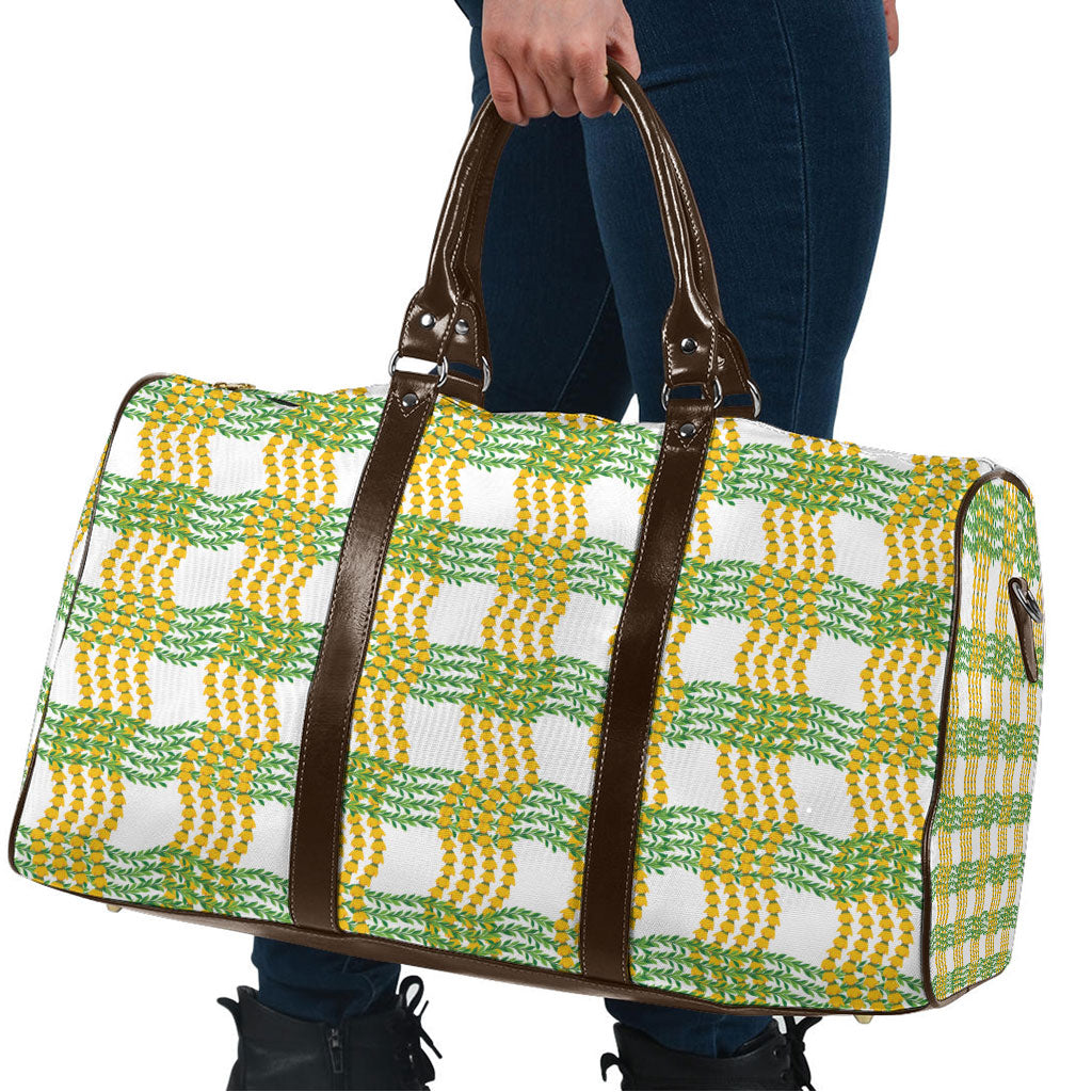 Aloha Hawaii Ilima Maile Lei Travel Bag Palaka Inspired Hawaiian-plaid White