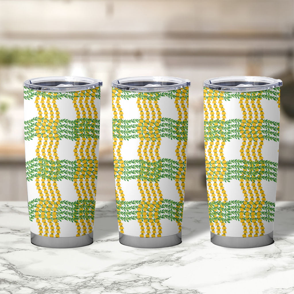 Aloha Hawaii Ilima Maile Lei Tumbler Cup Palaka Inspired Hawaiian-plaid White
