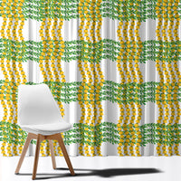 Aloha Hawaii Ilima Maile Lei Window Curtain Palaka Inspired Hawaiian-plaid White