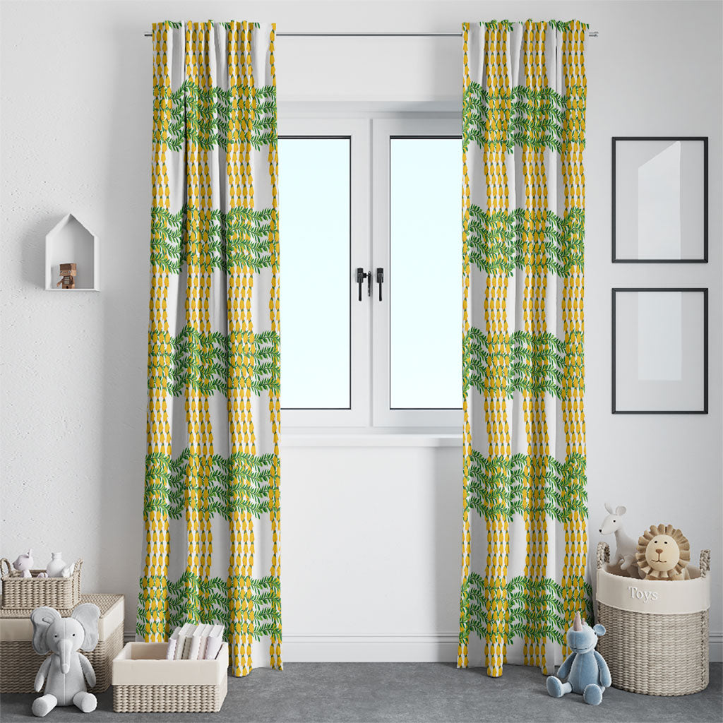 Aloha Hawaii Ilima Maile Lei Window Curtain Palaka Inspired Hawaiian-plaid White