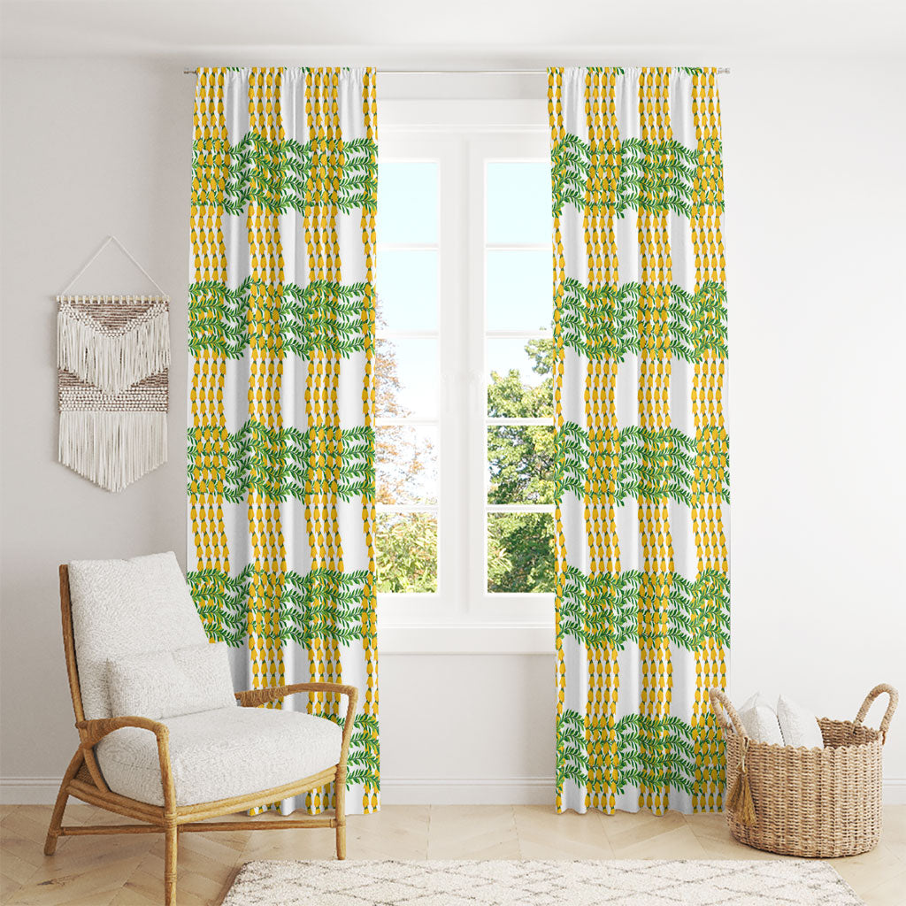 Aloha Hawaii Ilima Maile Lei Window Curtain Palaka Inspired Hawaiian-plaid White